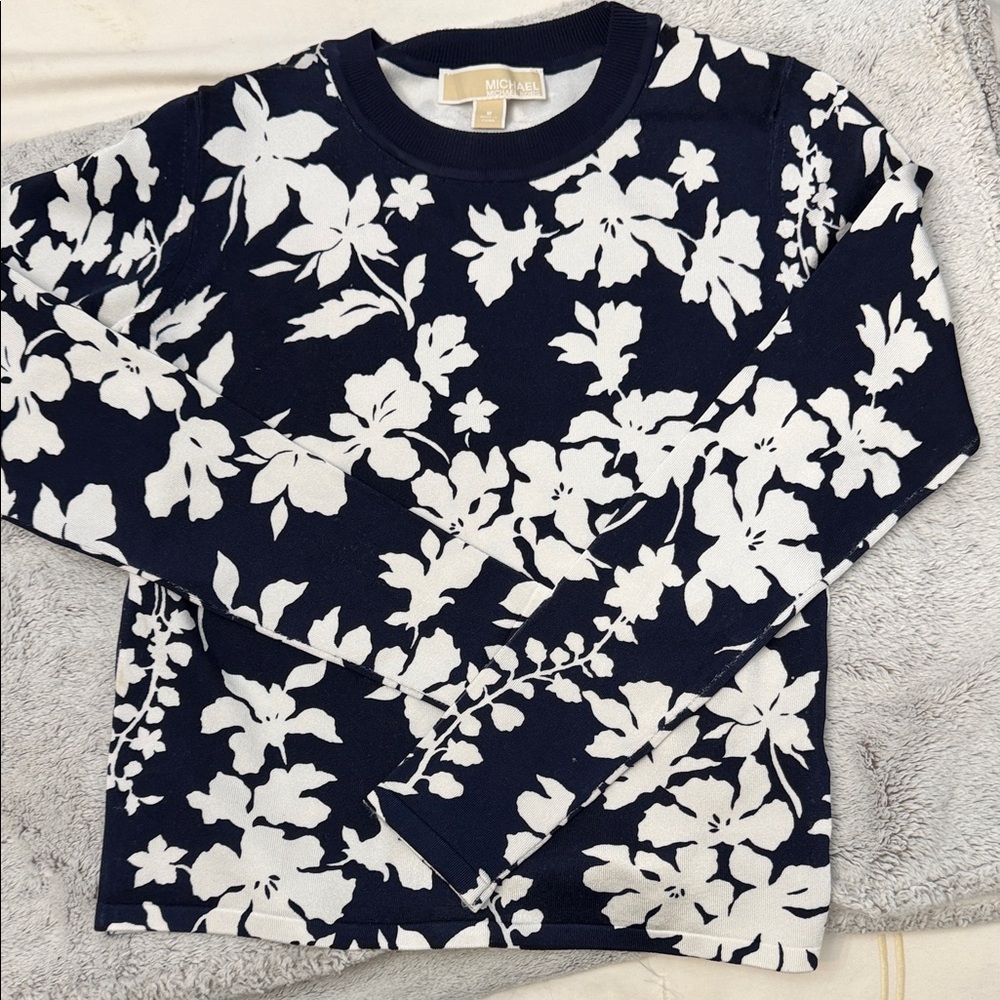 MICHAEL Michael Kors Navy and White Floral Sweater